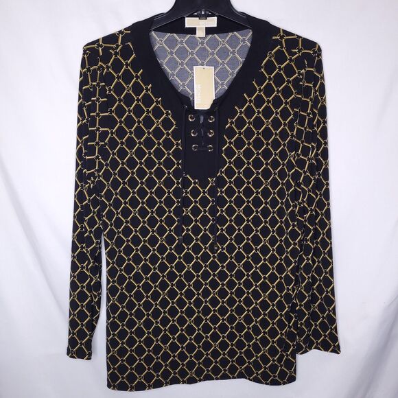 Michael Kors Top XL Black, Gold Chain Link Print NWT - Picture 1 of 12